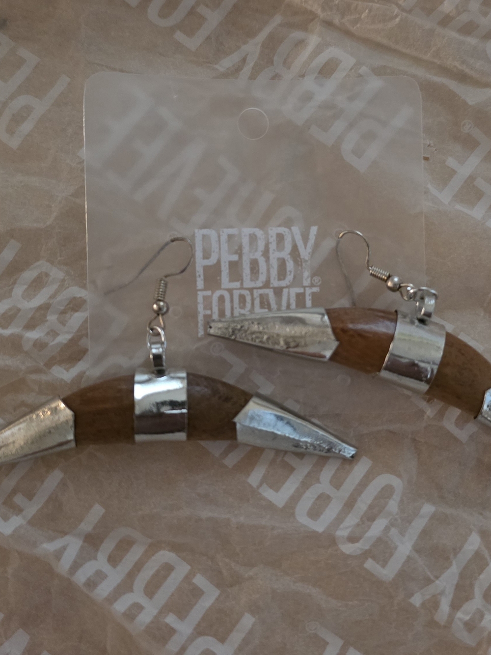 Pebby Forevee Silver & Wood Crescent Statement Earrings